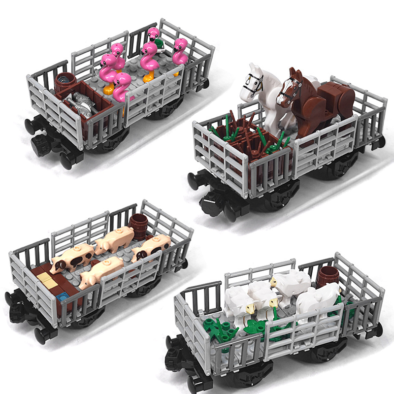 Model Kit Horse - ตัวต่อฟาร์ม MOC ชุดรถรางขนส่งสัตว์ วัว แกะ หมู