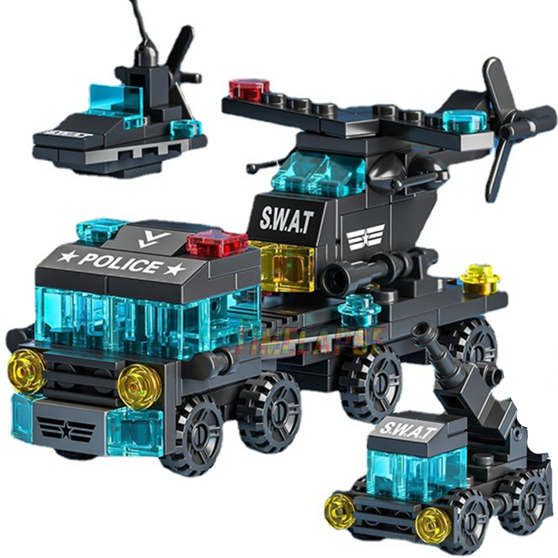 Model Kit Lamborghini - 6in1 ใหม่พิเศษตํารวจรถบรรทุกเครื่องบินรถ Mini Loader รุ่นคลาสสิก Building