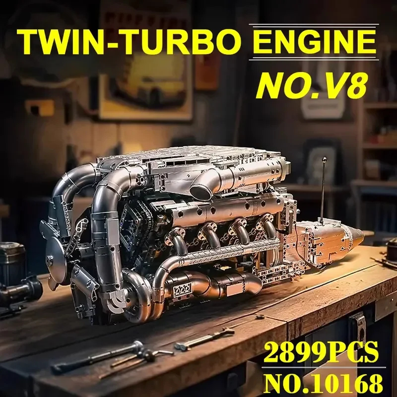 Model Kit V8 Engine - ชุดประกอบเครื่องยนต์ Mould King 10168 V8 Twin