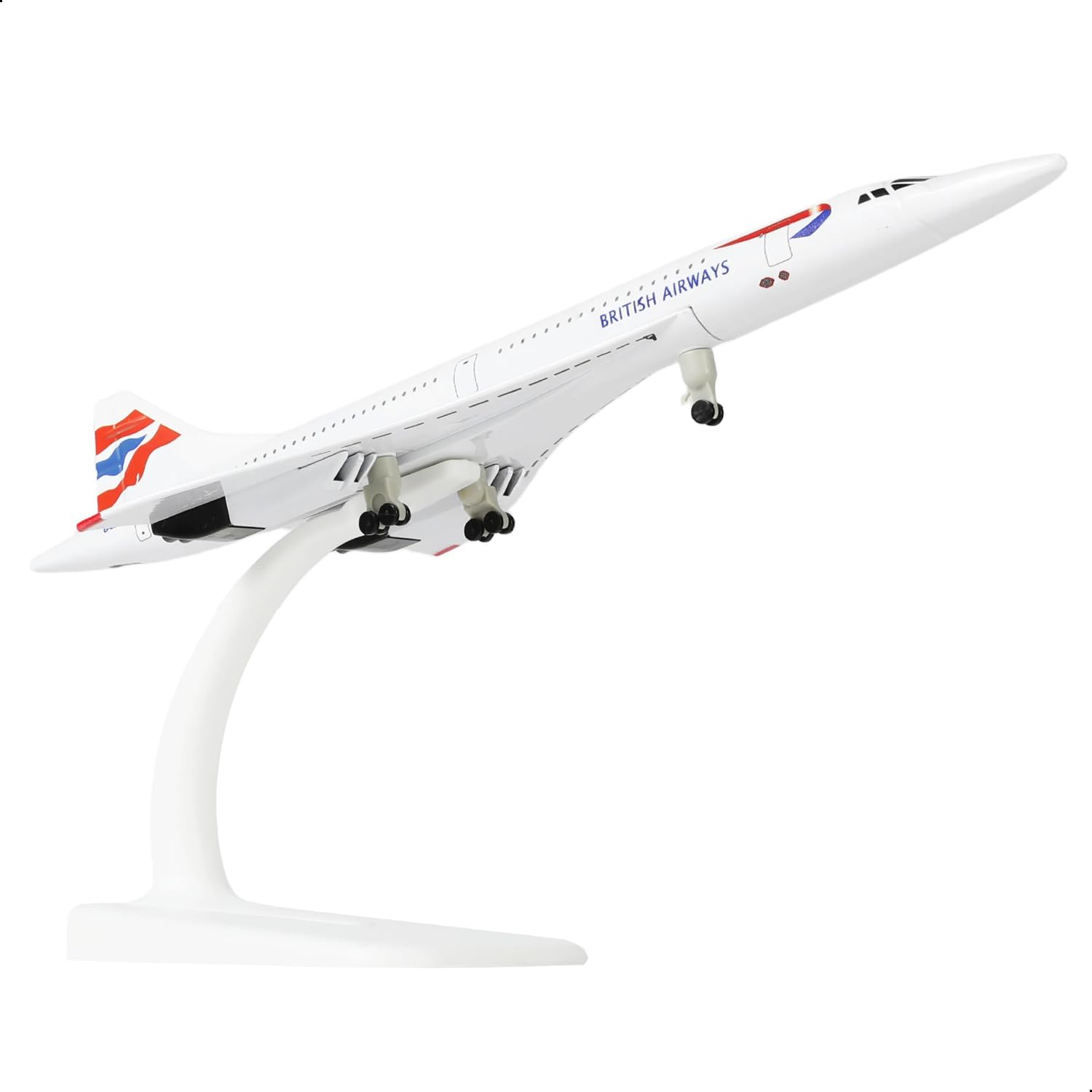 Model Kit Plane - 1/300 คอนคอร์ด สำหรับบริษัทบริติชแอร์เวย์ส ชุดของเล่นเครื่องบินโลหะหล่อขึ้นรูป พร้อมล้อและแท่นวางโชว์ สำหรับสะสมและจัดแสดง