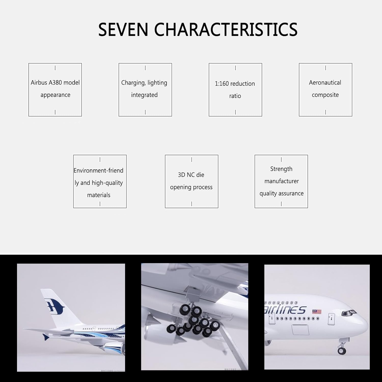 1:160 สเกลมอลเซียแอร์ไลน์ A380 - Model Kit Plane บทวิจารณ์และราคา